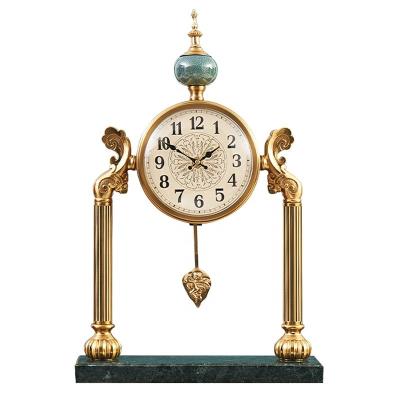 China Calendars 8-inch living room fashionable retro desk clock American marble table top gilded swing silent art desk clock for sale