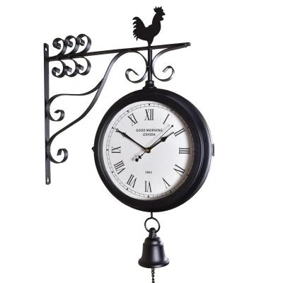 China Antique Style 10 inch Amazon Hot Sale Vintage Silent Two Sided Clock American Classical Home Iron Decorated Double Sided Wall Clock for sale