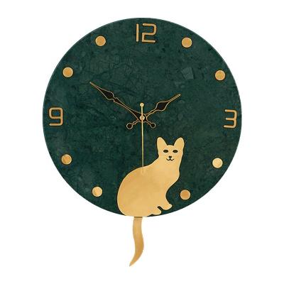 China Contemporary Marble Crafts Decoration Silent Clock Indoor Customized Ornaments Automatic Swing Wall Digital Wall Clock for sale