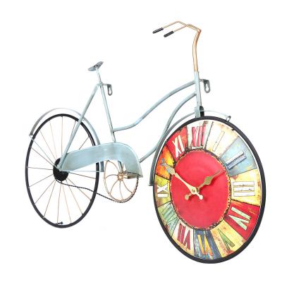 China Antique Style Iron Art American Retro Living Room Wall Clock Home Art Metal Creative Clock Bicycle Customized Color Quartz Clock for sale