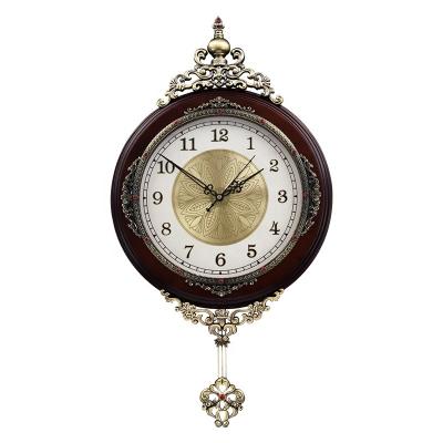 China Antique Style European Swing Solid Wood Silent Wall Clock European Home Custom Home Decoration Antique Digital Wall Clock for sale