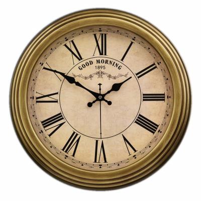 China Art Deco 16 inch round solid wood silent wall clock European home custom stone lock home decoration antique wood digital clock for sale