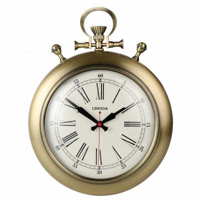 China Antique Style 12 inch luxury high-end metal plating living room gift custom clock European retro pocket watch decorative wall clock for sale