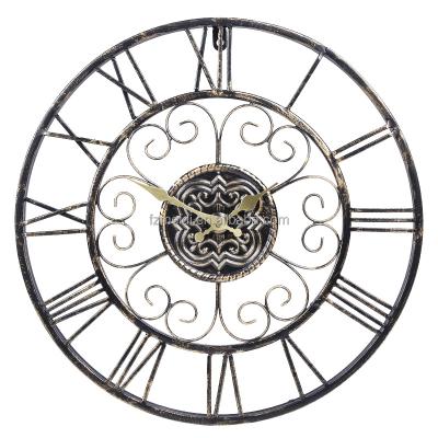 China Antique Style American Retro Silent Wall Digital Living Room Antique Craft Clock European Iron Decorated Roman Wall Clock for sale