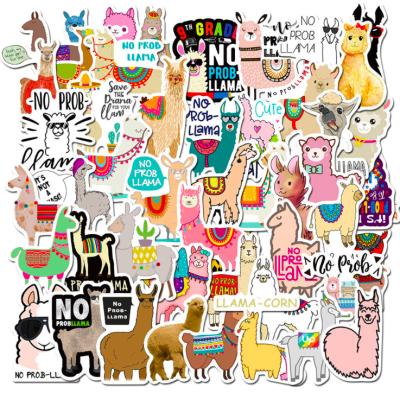 China 50pcs Cute Stars Funny Cheap Cartoon Grass Mud Horse Alpaca Stickers Die Cut for sale