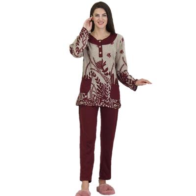 China Polyester Spandex Print Thermal Arabic Color Long Sleeve Two Piece Muslim Women Home Use Sleepwear Pajamas Sets for sale