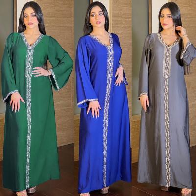 China Washable Arab Women Fashion Islamic Clothing Moroccan Long Gray Green Blue Loose Abaya Dress For Muslim Women for sale