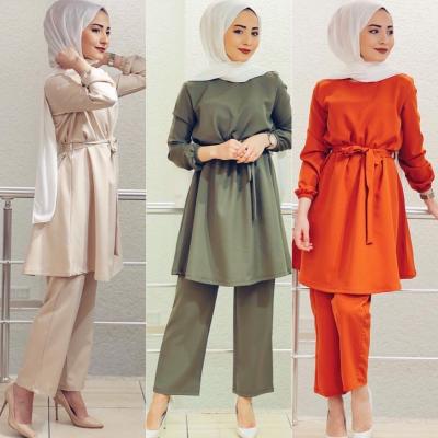 China Fashion Women Girl Islamic Two Piece Soft Plus Size Arab Muslim Elegant Girl Suit Long Sleeve Clothing Set for sale