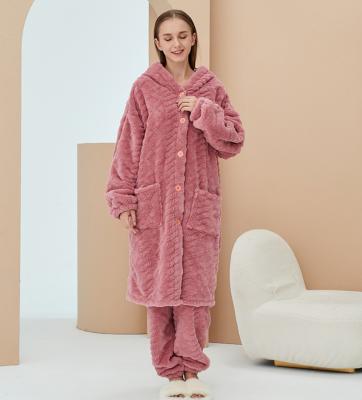 China Women's thermal winter home use long clothes tops and pants velvet hoodie coral pajamas set for girl for sale