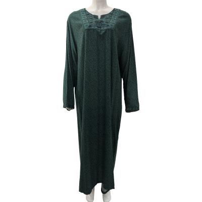 China Factory Experienced Rayon Summer Wholesale Muslim Women Long Sleeve Dress Green Print Embroidery Maxi Dress for sale