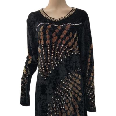 China Soft Women Black Winter High Quality Velvet Long Sleeve Diamond Gown Dress for sale