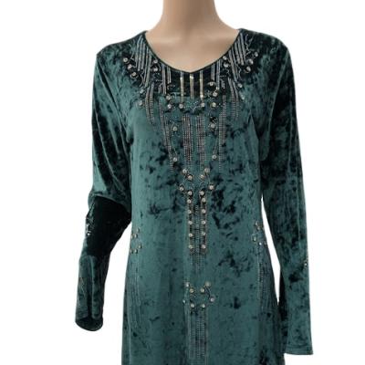 China Long Winter Women's Islamic Velvet Mid Clothing OEM Dress Is Muslim Wholesale Soft Green for sale