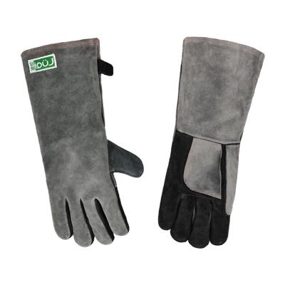 China Puncture Resistant Luxury Black Cow Split Hand Gloves Leather Heat Resistant Welding Glove For Work for sale