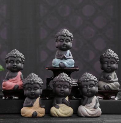 China Tea/Purple Sand Small Artistic Pet Pottery Sand Color Buddha Statue/Car Desktop Decoration for sale