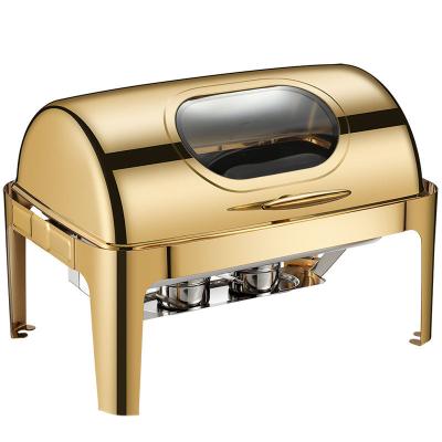 China 8 Quart Gold Modern Wedding Equipment Buffet Food Warmer /Cold Catering Luxury Food Display and Chafing Dishes for sale