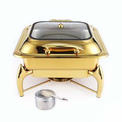 China Eco - Friendly Gold Commercial Catering Kitchenware Set Bowl Electric Hot Pot Beetle Dish Food Buffet Display Warmer for sale