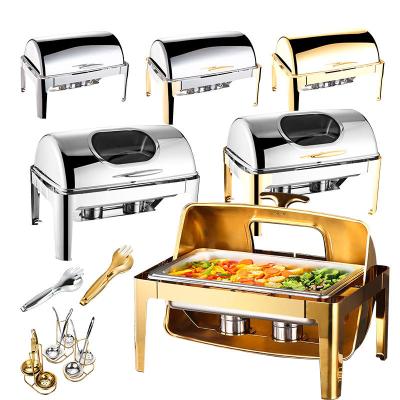 China 8 Quart Gold Modern Wedding Equipment Buffet Food Warmer /Cold Catering Luxury Food Display and Chafing Dishes for sale