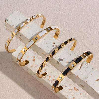 China FASHIONABLE Zircon Oil Dripping Rectangular Bracelet Fashion INS Stainless Steel 18K Gold Plated Open for sale