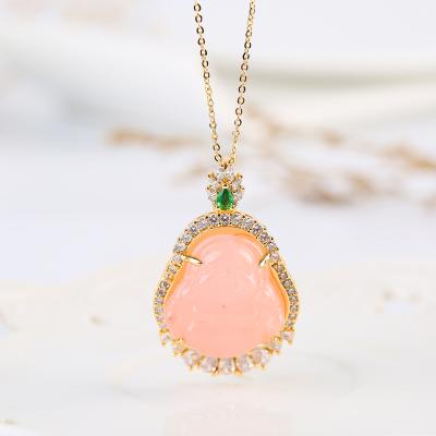 China FASHIONABLE Wholesale Diamond Inlaid Pendant Necklace High Quality Jade Carving Natural Agate Buddha Jewelry for sale