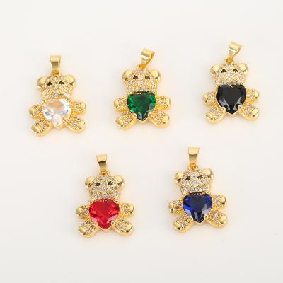 China FASHION Hugging Pendant Zircon Diamond Jewelry Products Semi Finished Bear Design Heart New High Quality for sale