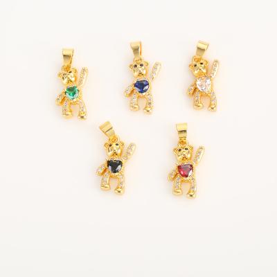 China Wholesale Exquisite High Quality Factory FASHIONABLE Copper Plated Bear Zircon Diamond Animal Jewelry DIY Pendant for sale