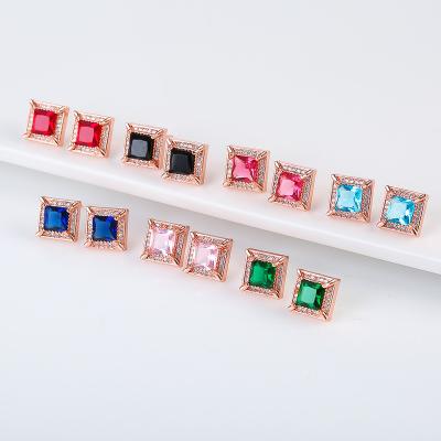 China New TRENDY Rose Gold Crystal Zircon Diamond Square Stud Earrings For Women Luxury High Quality for sale