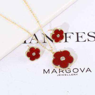 China FASHIONABLE 18K Gold Flower Jewelry Set Copper Plated Zircon Five Leaf Petal Personalized Luxury Earrings Necklace for sale