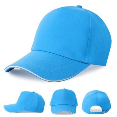 China Light Blue Pure Cotton Baseball Cap Custom Logo Outdoor Sports Headwear for sale