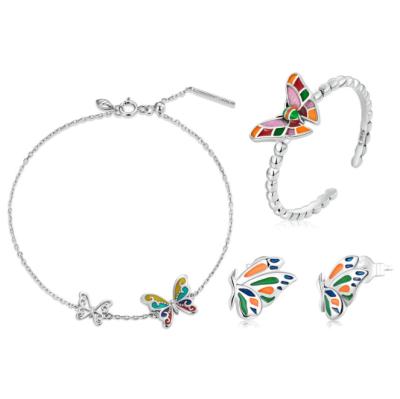 China Nickel Free And Lead Colorful ATHENAA Oil Butterfly Ring Bracelet Jewelry 925 Sterling Silver Shiny Zircon Butterfly Party Jewelry Set For Women for sale