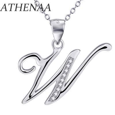 China ATHENAA Women Jewelry 925 Sterling Silver Initial Necklace Letter W Alphabet Zircon Pendant for sale