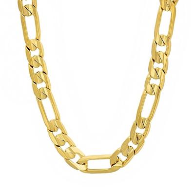 China Brass 18k Gold Plated Men's Flat Figaro Link Chain Hip Hop Necklace for sale