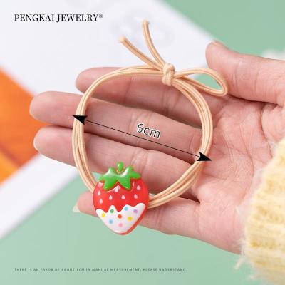 China Elastic rope Fashion Kids Elastic Bracelet With Cute Glitter Enamel Fruit Charm Hair Rope Jewelry for sale