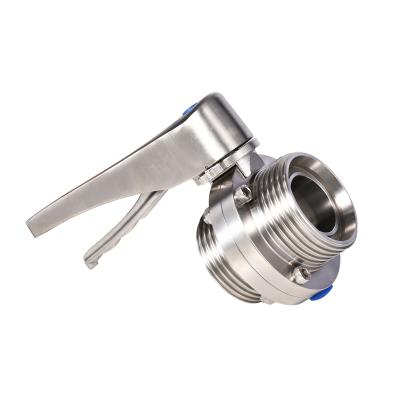 China Dairy Grade Stainless Steel SS304 SMS Threaded Manual Butterfly Valve Wafer With Stainless Steel Handle for sale