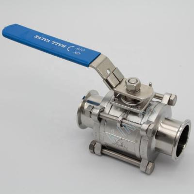 China Sanitary Dairy Stainless Steel SS304 SS316L 1000WOG 3 PC Ball Valve With Tri Flange Fittings for sale