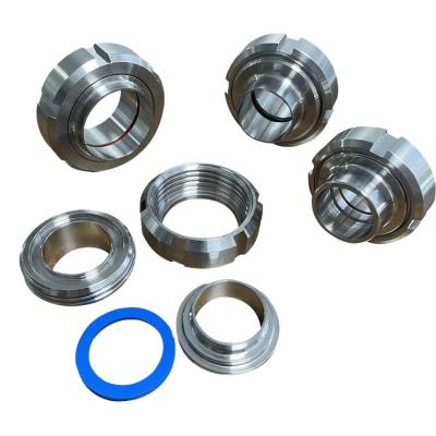 China Food Grade Stainless Steel SS304 DN32676 DN11850 DIN Sanitary Union Set With Male Ferrule And Round Nut Liner for sale