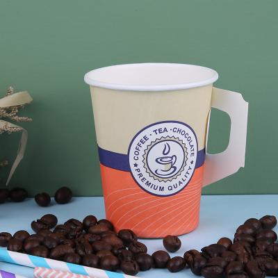 China Disposable High Quality 8boz Food Grade Beverage Porcelain Paper Coffee Cups Printing Paper Cup With Handle for sale