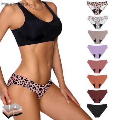 China Breathable RTS 4 Layers Absorbent physiology ice silk printed Leak proof Period Panties Menstrual Panties thong for sale