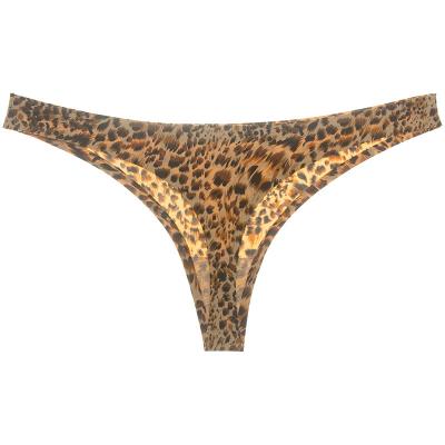 China Custom antibacterial leopard print silk seamless traceless thong panties sports fitness sports t-back panties ice panties for sale