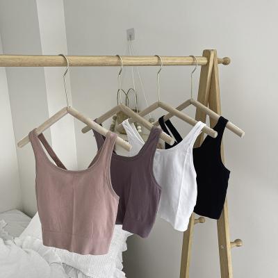 China QUICK DRY basic style knitted tank cropped tube tops female solid camisole seamless tube wireless bra with cup for sale