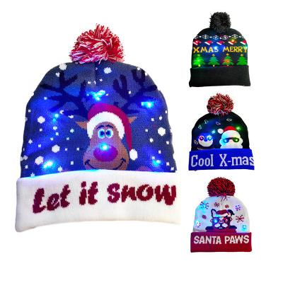 China Hp0002c Striped Light Up Led Knitting Santa Hat Adult Wool Christmas Hats With Led Lights for sale