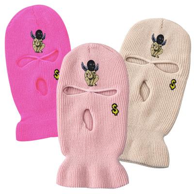 China Hkb0008 COMMON Logo Balaclava Knitted Hood Custom Embroidered Facemask Distressed Warm Balaclava Mask for sale