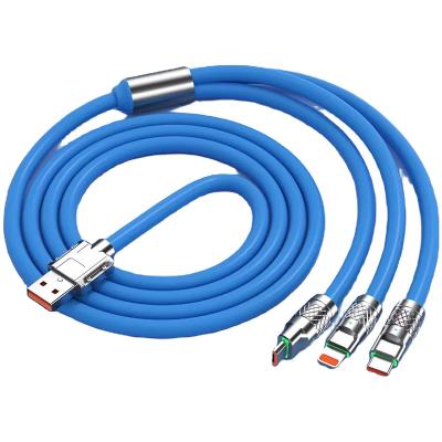 China 120W Super Fast MP3/MP4 Player Charge One Drag Three Data Cable Silicone PVC Skin-Friendly PVC 3 In 1 USB Cable Fast Charger For Android for sale