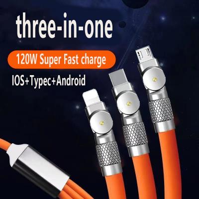 China MP3/MP4 Player 180 Degree Rotation 120W Charging One Drag Three Drag Zinc Alloy Super Fast Data Cable for sale