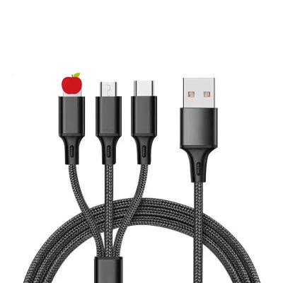 China MP3/MP4 Type-C Charging 8pin 3-in-1 Data Cable Factory Wholesale Nylon Braided Micro USB Fast Charging Cable Player 3-in-1 Data Cable for sale