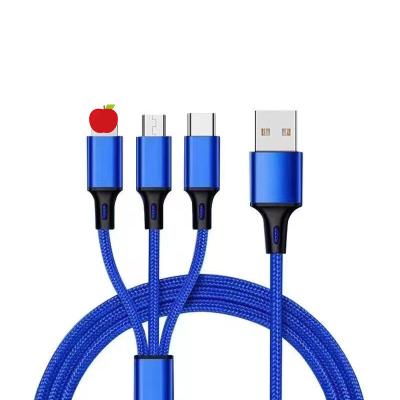 China MP3/MP4 Type-C Charging 8pin 3-in-1 Data Cable Factory Wholesale Nylon Braided Micro USB Fast Charging Cable Player 3-in-1 Data Cable for sale