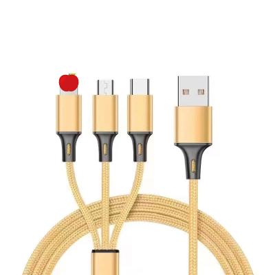 China MP3/MP4 Type-C Charging 8pin 3-in-1 Data Cable Factory Wholesale Nylon Braided Micro USB Fast Charging Cable Player 3-in-1 Data Cable for sale