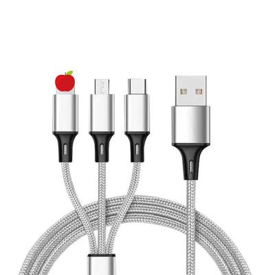 China MP3/MP4 Type-C Charging 8pin 3-in-1 Data Cable Factory Wholesale Nylon Braided Micro USB Fast Charging Cable Player 3-in-1 Data Cable for sale