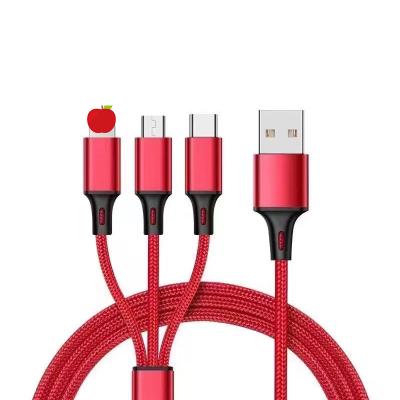 China MP3/MP4 Type-C Charging 8pin 3-in-1 Data Cable Factory Wholesale Nylon Braided Micro USB Fast Charging Cable Player 3-in-1 Data Cable for sale