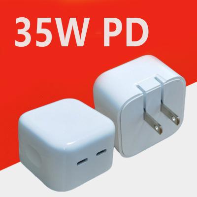 China Mobile Phone US/EU/UK Plug In Dual USB C Fast Charging 35W Output Left Type Foldable Wall Charger Palladium 3.0 C Charger For Iphone 13/Iphone 13 pro for sale