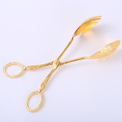 China Viable Easy Grasped Scissors Style Food Cake BBQ Tongs Zinc Alloy For BBQ Kitchen Firewood Tongs for sale